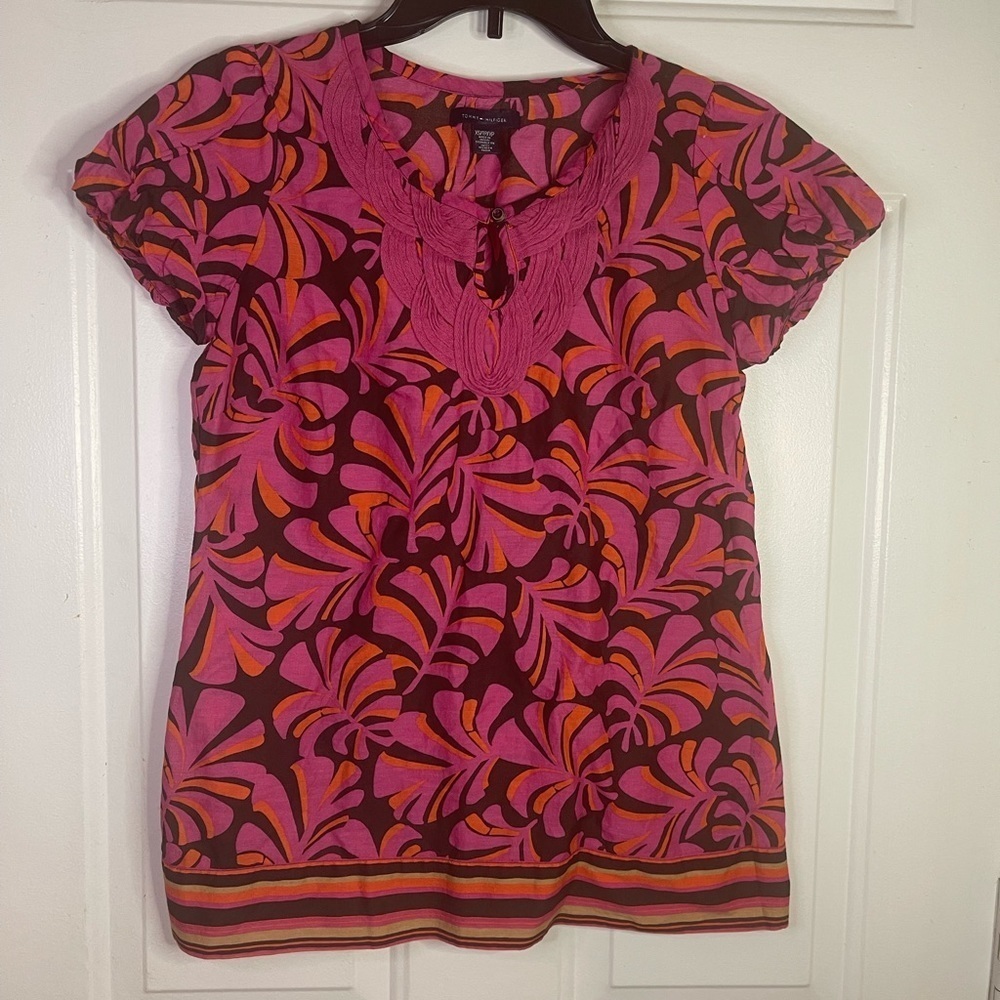 Tommy Hilfiger Pattern short sleeve‎ top in pink and orange